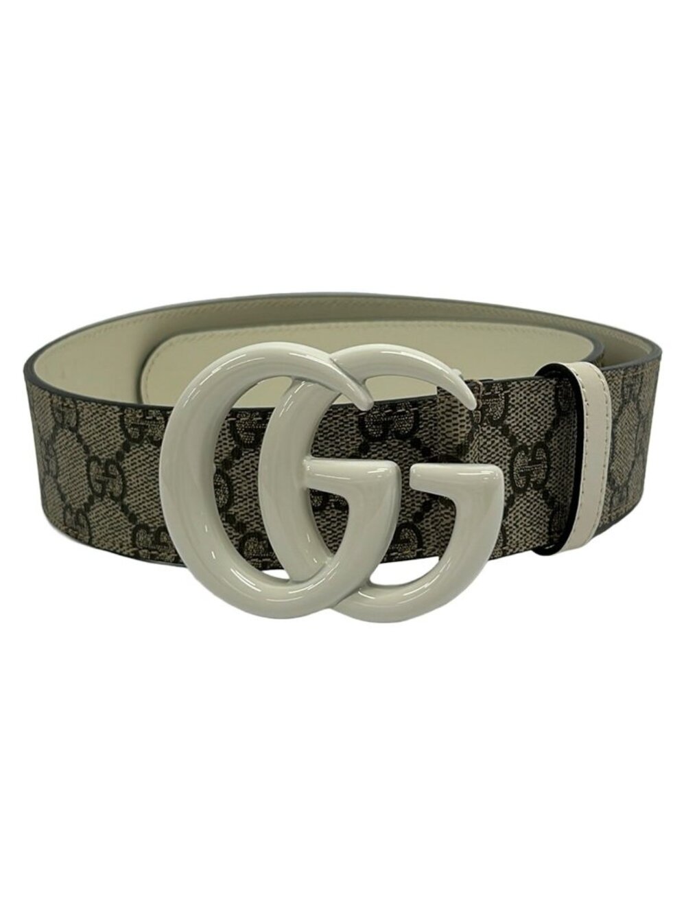 Gucci Belt 75 30 GG Marmont Beige Dark Brown White Leather